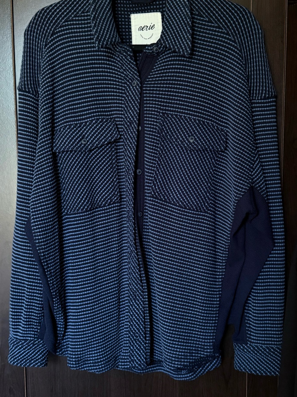 aerie Navy Striped Lightweight Shirt Jacket
